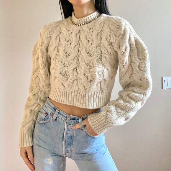 Zara Sweaters | Zara Cashmere Cable Knit Sweater with Chain Limited Edition Blogger Style Toteme | Color: Silver/White | Size: S | Yviliu's Closet